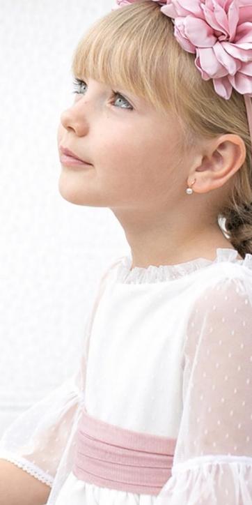 Vestido ceremonia niña tul topo con fajín rosa empolvado Coco Acqua Ceremonia 60444 [3]