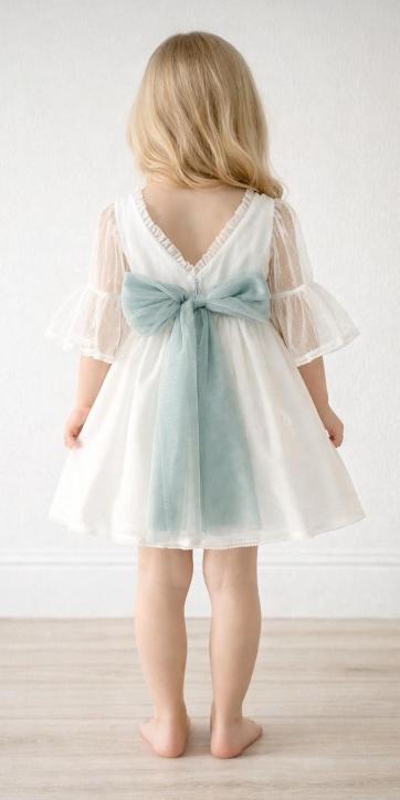 Vestido ceremonia niña tul topo con fajín verde empolvado Coco Acqua Ceremonia 60444 [4]