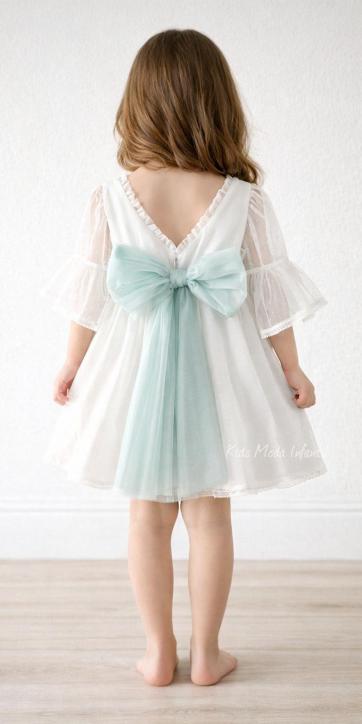 Vestido ceremonia niña tul topo con fajin verde agua Coco Acqua Ceremonia 60444 [2]