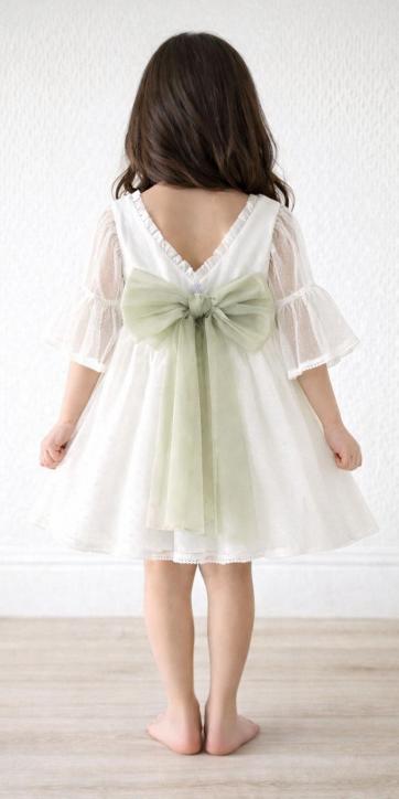 Vestido ceremonia niña tul topo con fajín verde oliva Coco Acqua Ceremonia 60444 [4]