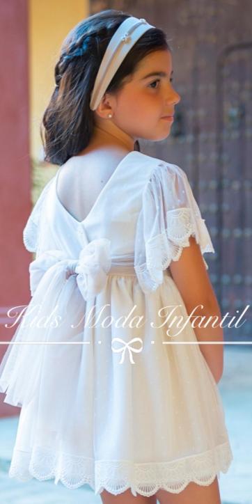 Vestido arras niña y ceremonia de blanco y rosa empolvado Eva Martínez Artesanía [3]