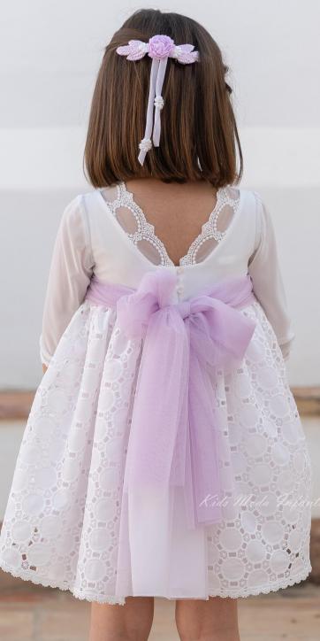 Vestido de Ceremonia y Arras Niña 2026 – Familia 1 Eva Martínez Artesanía en Gasa Bordada y Tul Lila