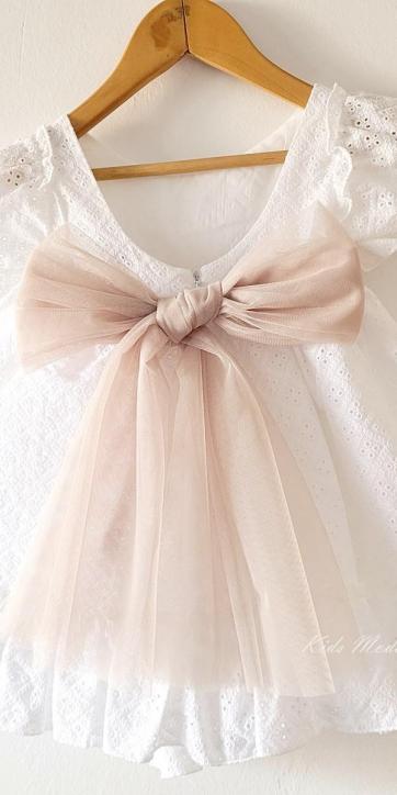 Vestido ceremonia niña blanco bordado con fajín tul camel Nekenia 2521802 Personalizable [6]
