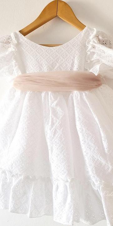 Vestido ceremonia niña blanco bordado con fajín tul camel Nekenia 2521802 Personalizable [4]