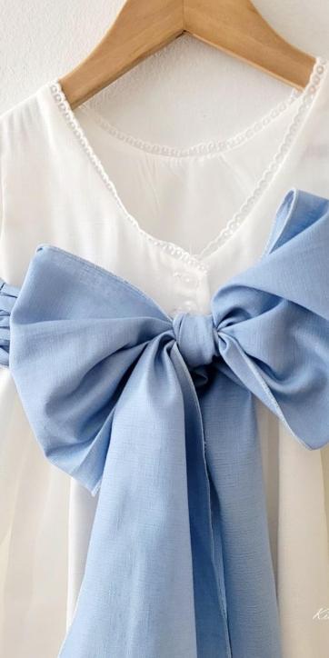 Vestido arras niña rustico con fajín lino azul Eva Martinez Artesanía 40412 [4]