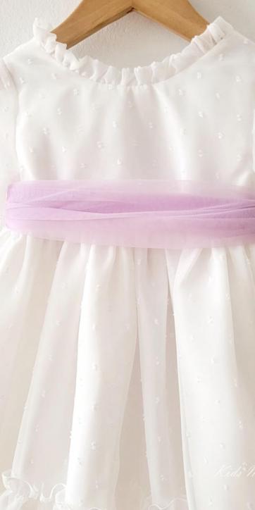 Vestido ceremonia niña plumeti cristal con fajín lila Eva Martínez Artesanía 32111 [4]