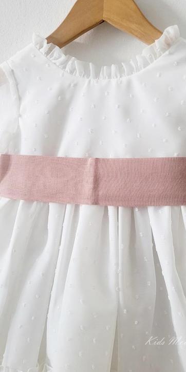 Vestido arras niña plumeti cristal con fajín lino rosa empolvado Eva Martinez Artesanía 32111 [6]