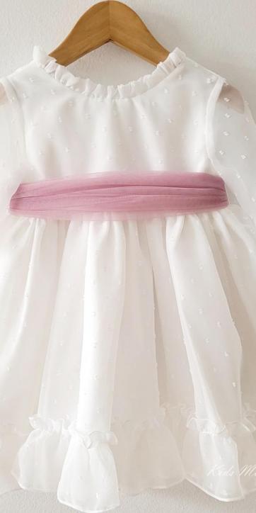 Vestido ceremonia niña plumeti cristal con fajín rosa lila Eva Martínez Artesanía 32111 [3]