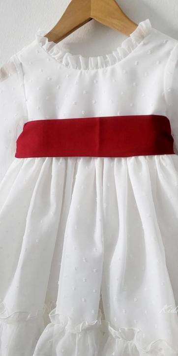 Vestido arras niña plumeti cristal con fajín burdeos Eva Martinez Artesanía 32111 [6]