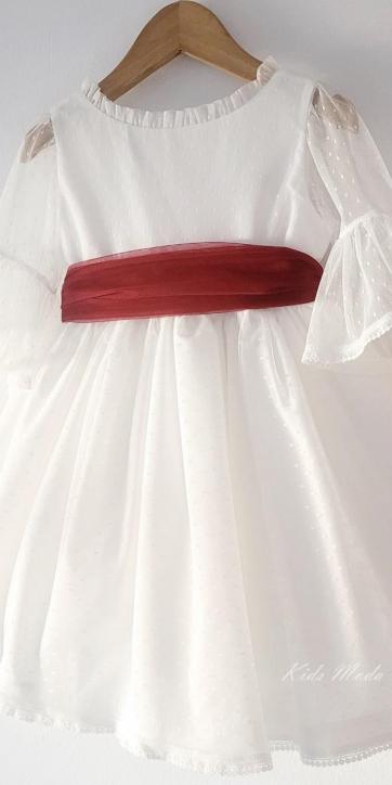 Vestido ceremonia niña tul topo con fajín burdeos Coco Acqua Ceremonia 60444