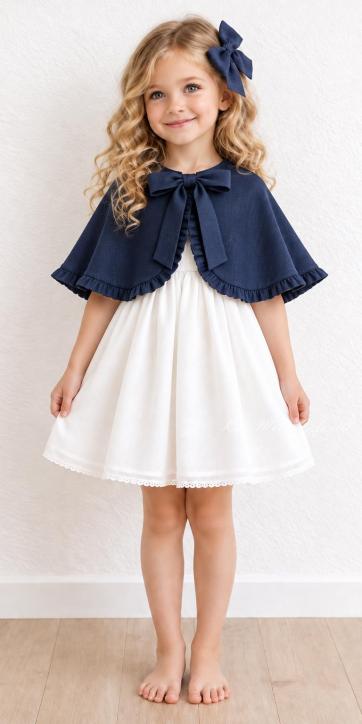 Vestido arras niña blanco con fajín azul marino Eva Martínez Artesanía [2]