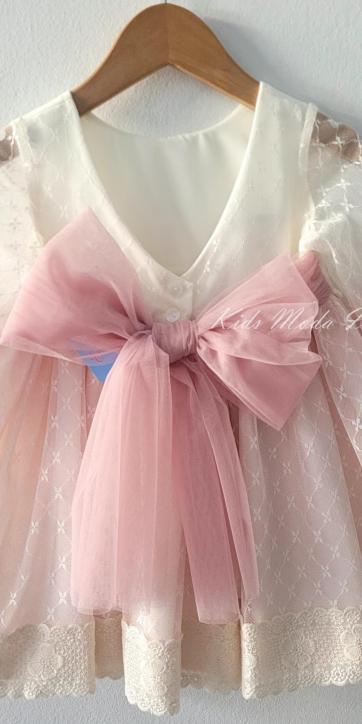 Vestido ceremonia niña tul media manga en rosa empolvado Eva Martínez Artesanía [3]