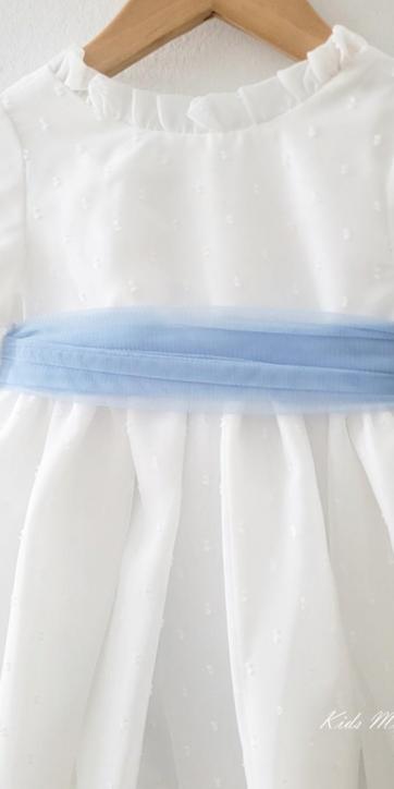 Vestido arras niña manga larga plumeti cristal y fajín tul azul 32111ML [6]