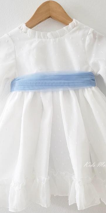 Vestido arras niña manga larga plumeti cristal y fajín tul azul 32111ML [4]