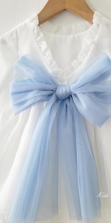 Vestido arras niña manga larga plumeti cristal y fajín tul azul 32111ML [5]