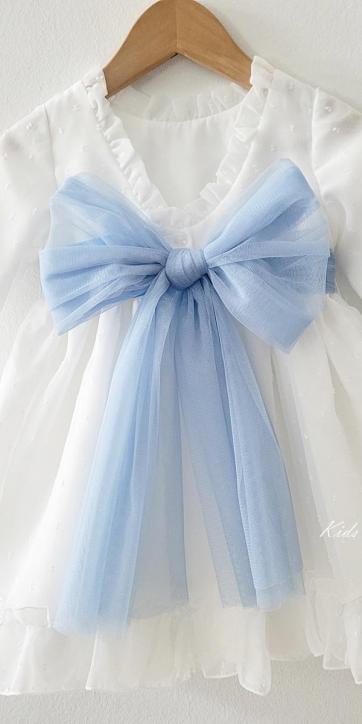 Vestido arras niña manga larga plumeti cristal y fajín tul azul 32111ML [7]