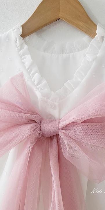 Vestido ceremonia niña manga larga plumeti cristal y fajín rosa empolvado 32111ML [3]