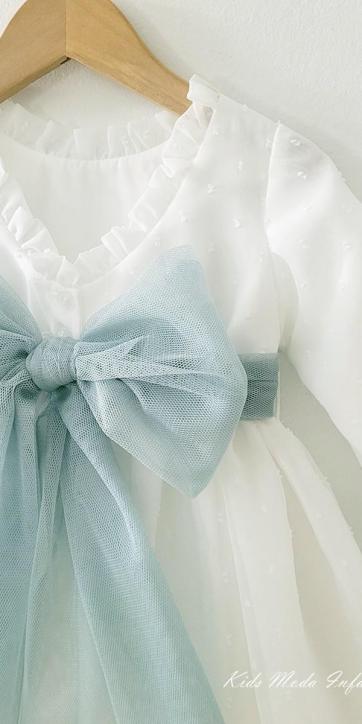 Vestido arras niña manga larga plumeti cristal y fajín verde empolvado 32111ML [7]