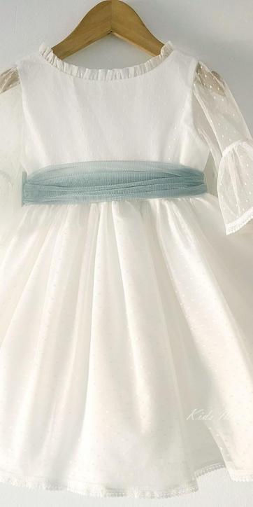 Vestido ceremonia niña tul topo con fajín verde empolvado Coco Acqua Ceremonia 60444 [7]