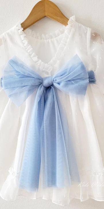 Vestido ceremonia niña plumeti cristal con fajín azul Eva Martínez Artesanía 32111 [3]