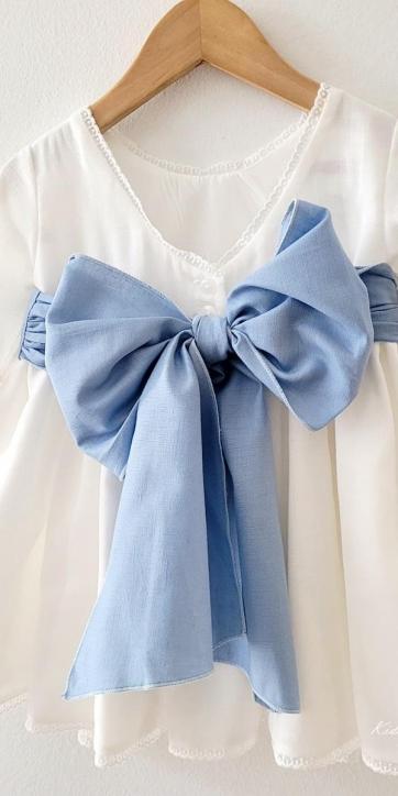 Vestido arras niña rustico con fajín lino azul Eva Martinez Artesanía 40412 [6]