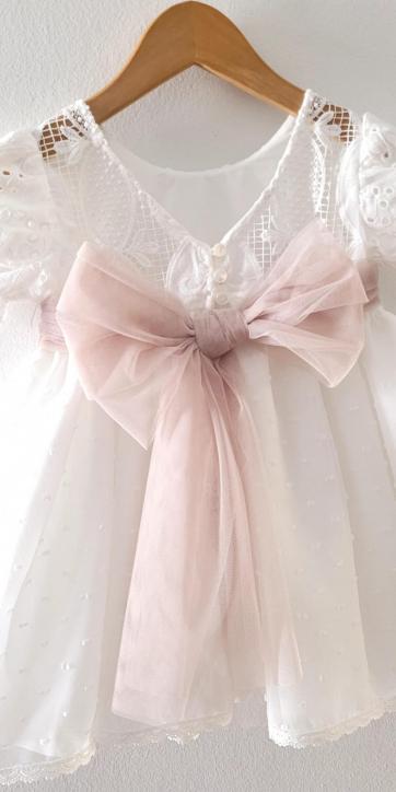 Vestido ceremonia niña blanco con fajín camel Eva Martínez Artesanía 38911CBG [4]