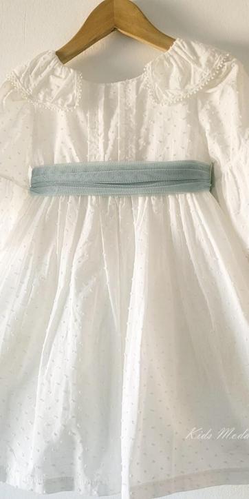 Vestido ceremonia niña media manga plumeti y tul verde empolvado Coco Acqua Ceremonia 60433