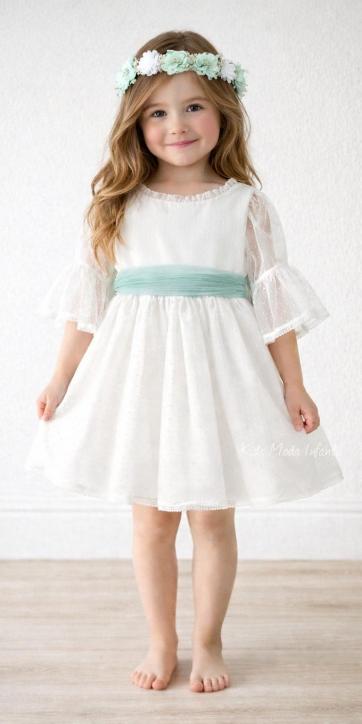 Vestido ceremonia niña tul topo con fajin verde agua Coco Acqua Ceremonia 60444 [6]