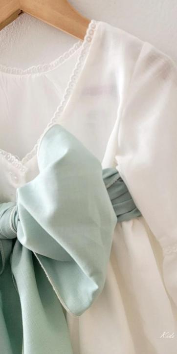 Vestido arras niña rustico con fajín lino verde agua Eva Martinez Artesanía 40412 [6]