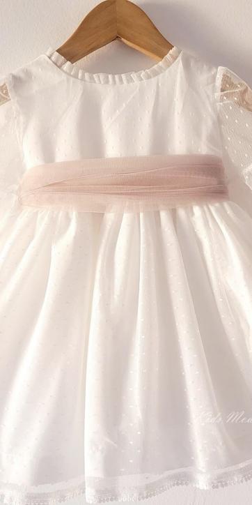 Vestido ceremonia bebe tul topo con fajín camel Coco Acqua Ceremonia 60443 [1]