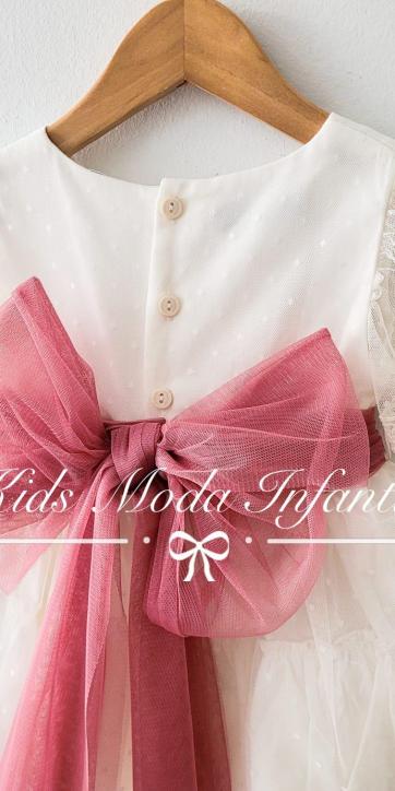 Vestido bebe vestir ceremonia de tul plumeti y rosa fuerte de Nekenia [4]