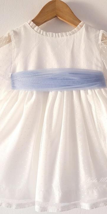 Vestido ceremonia bebe tul topo con fajín azul Coco Acqua Ceremonia 60443