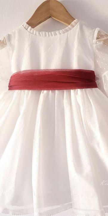 Vestido ceremonia bebe tul topo con fajín burdeos Coco Acqua Ceremonia 60443