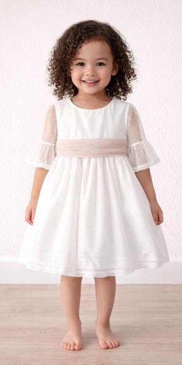 Vestido ceremonia bebe tul topo con fajín camel Coco Acqua Ceremonia 60443