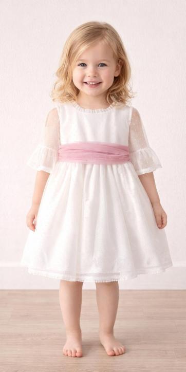 Vestido ceremonia bebe tul topo con fajín rosa lila Coco Acqua Ceremonia 60443