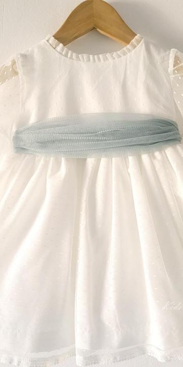 Vestido ceremonia bebe tul topo con fajín verde empolvado Coco Acqua Ceremonia 60443 [2]