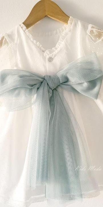 Vestido ceremonia bebe tul topo con fajín verde empolvado Coco Acqua Ceremonia 60443 [1]