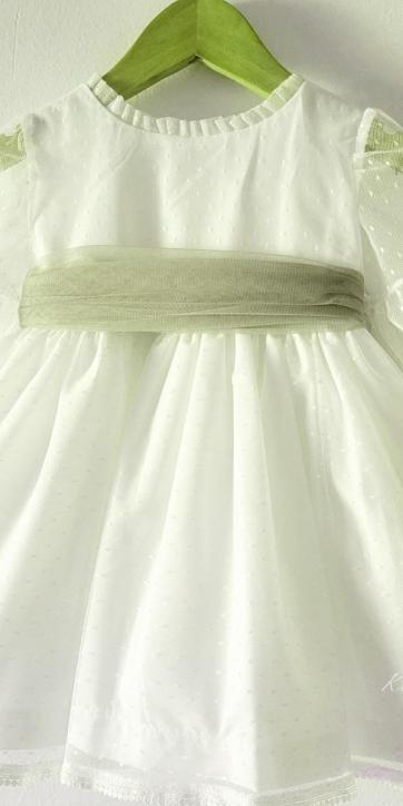 Vestido ceremonia bebe tul topo con fajín verde oliva Coco Acqua Ceremonia 60443