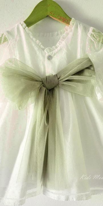 Vestido ceremonia bebe tul topo con fajín verde oliva Coco Acqua Ceremonia 60443 [2]