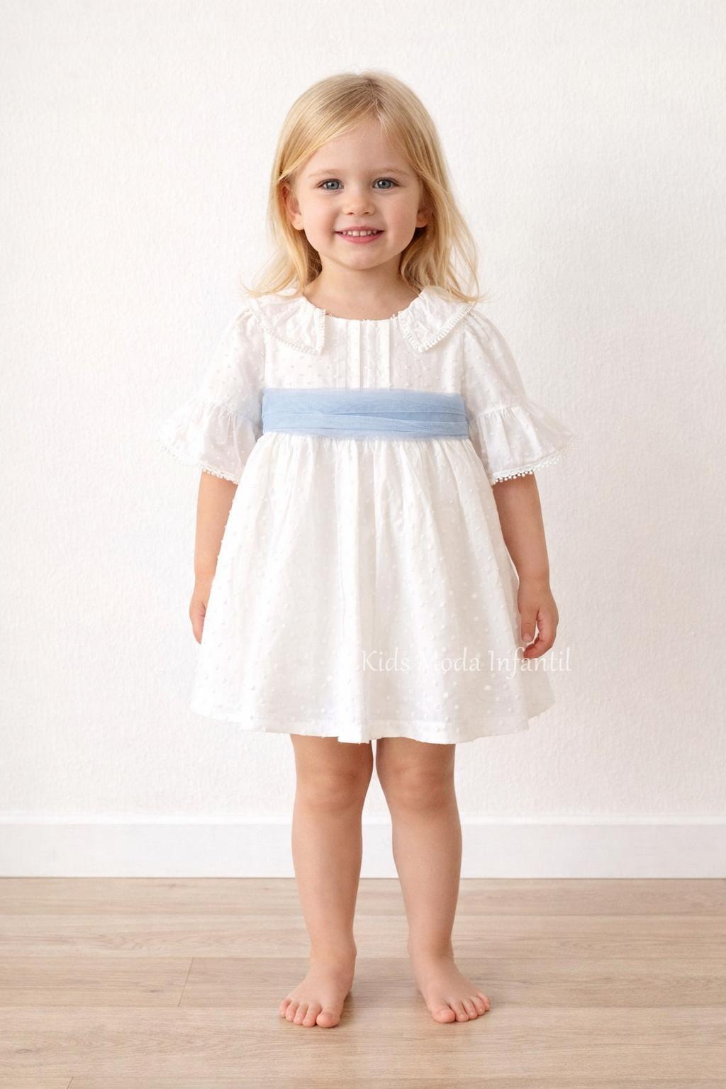 Vestido ceremonia bebe media manga plumeti y tul azul Coco Acqua Ceremonia 60432