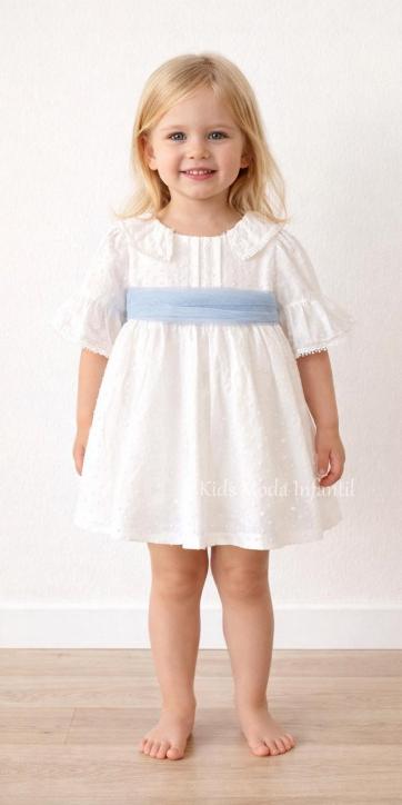 Vestido ceremonia bebe media manga plumeti y tul azul Coco Acqua Ceremonia 60432