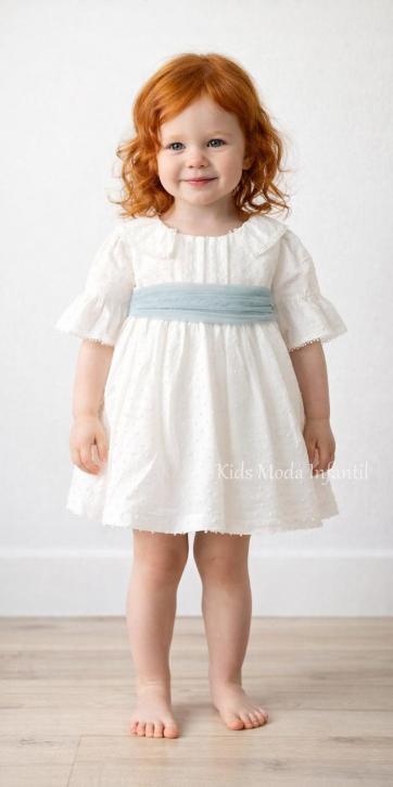 Vestido ceremonia bebe media manga plumeti y tul verde empolvado Coco Acqua Ceremonia 60432