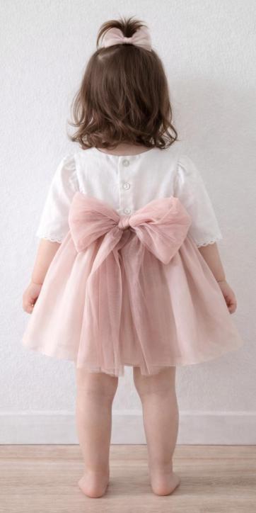 Vestido ceremonia bebe media manga de lino y tul rosa empolvado Coco Acqua Ceremonia 60428 [2]
