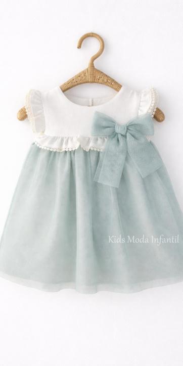 Jesusito Bebé Ceremonia y Arras en Tul Verde Agua Empolvado con Canesú Bordado – Fabricación Española | Kids Moda Infantil [1]