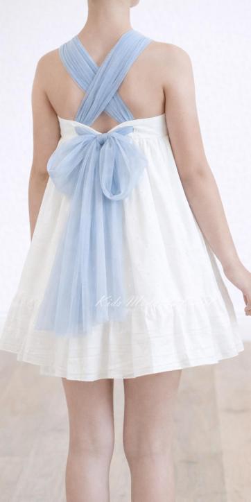 Vestido Ceremonia y Arras Niña Espalda Cruzada Tul Azul Celeste – Eva Martínez Artesanía Familia 6 [2]
