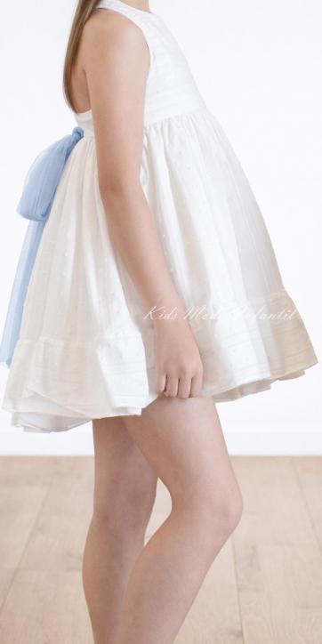 Vestido Ceremonia y Arras Niña Espalda Cruzada Tul Azul Celeste – Eva Martínez Artesanía Familia 6