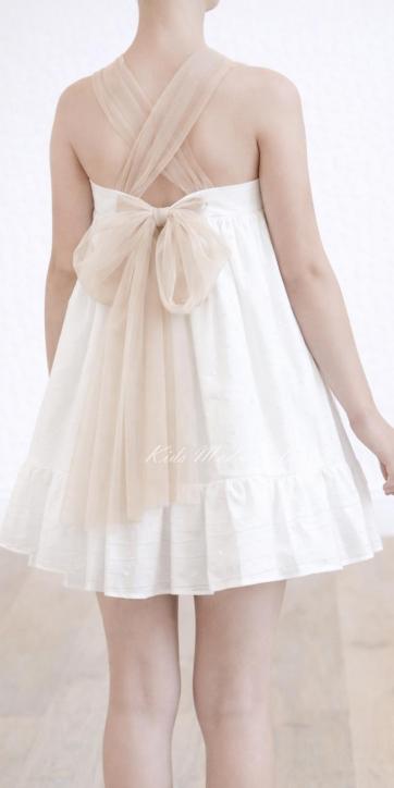 Vestido Ceremonia y Arras Niña Espalda Cruzada Tul Camel – Eva Martínez Artesanía Familia 6 [1]