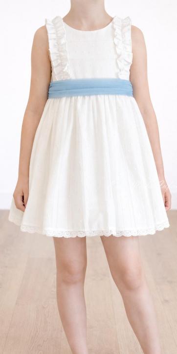 Vestido Ceremonia y Arras Niña con Fajín de Tul Azul Celeste – Eva Martínez Artesanía Familia 6