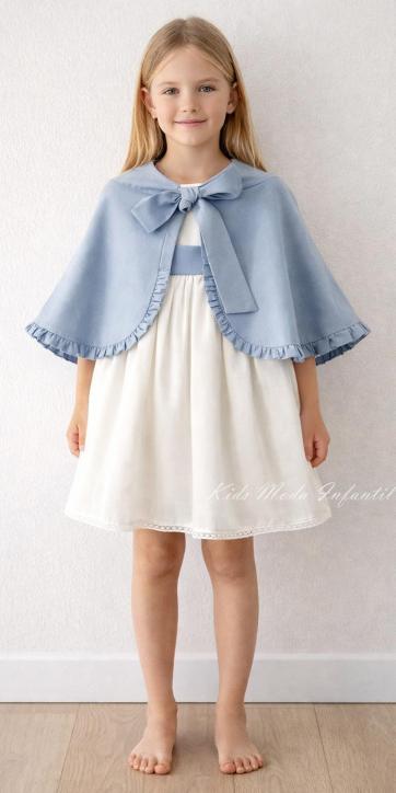 Vestido arras niña rustico con fajín lino azul Eva Martinez Artesanía 40412 [2]