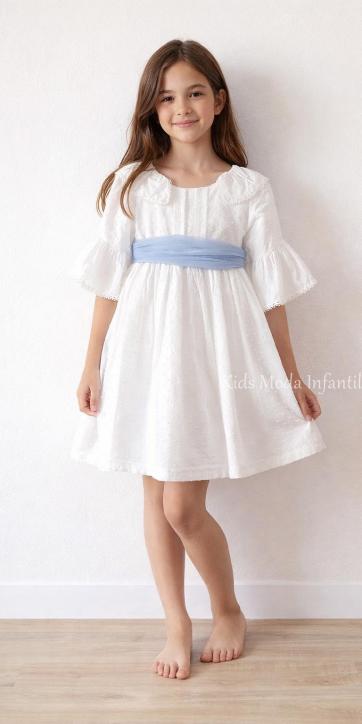 Vestido ceremonia niña media manga plumeti y tul azul Coco Acqua Ceremonia 60433